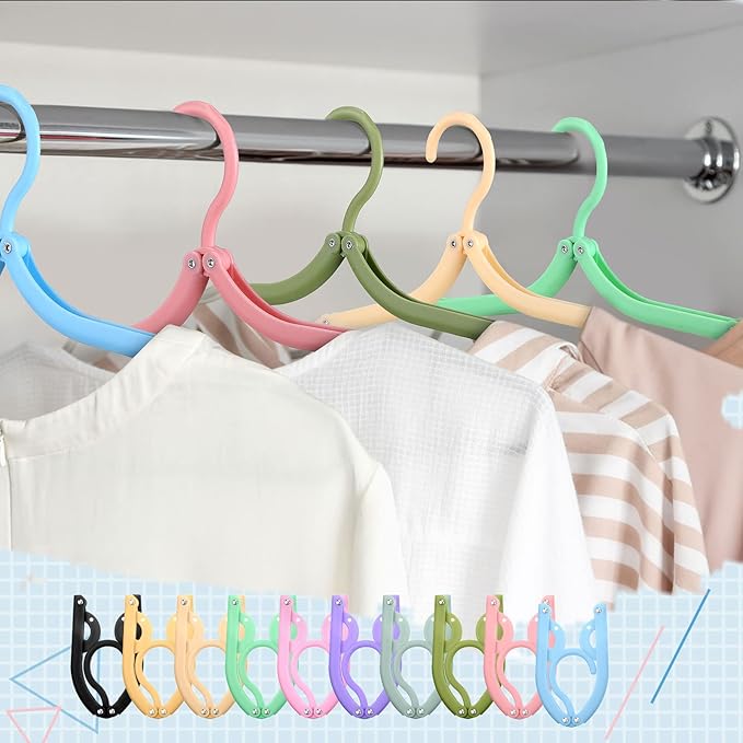 Sieral 40 Pcs Foldable Travel Hangers Plastic Portable Folding Clothes Hangers Cruise Ship Essentials for Travel Cruises Suitcase Dormitory School Hotel Women Laundry Coat Bag Drying(Multicolor)