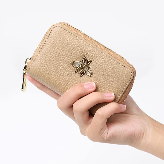 imeetu RFID Credit Card Holder, Small Leather Zipper Card Case Wallet for Women