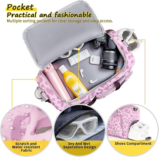 FIORETTO Women's Gym Duffle Bag with Shoes Compartment, 30L Capacity, Ideal for Travel, Gym, Sports, Duffel, Weekender