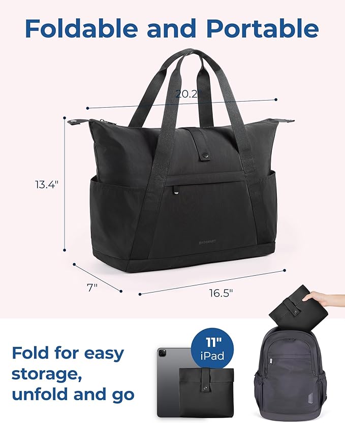 BAGSMART Personal Item Travel Bag For Spirit Airlines, 23L Lightweight Gym Bag for Women Foldable Duffle Bag Weekender Overnight Bag for Travel, Gym