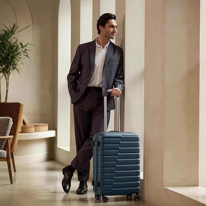 Coolife Medium Checked Luggage with Spinner Wheels, Hardside Suitcase TSA Lock Lightweight Travel Luggage 24-inch,Teal Blue