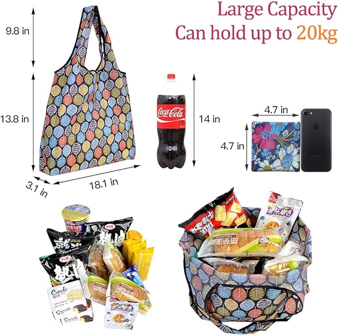 SZUAH Reusable Grocery Shopping Bags 10 Pack, Foldable Tote Bags with Attached Pouch, Machine Washable Nylon Shopping Totes for Groceries, Travel, Beach (40 lbs Capacity)