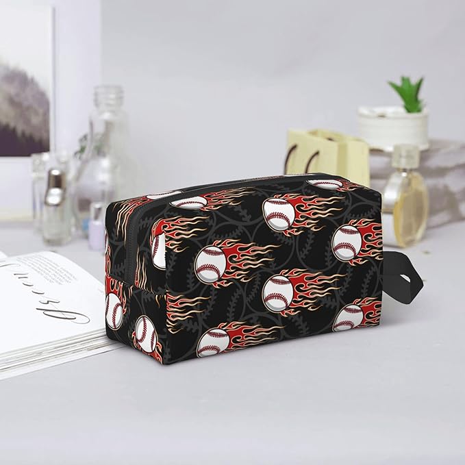 Kids Travel Toiletry Bag for Boys Girls - Waterproof Makeup Pouch Hanging Cosmetic Wash Bags Dopp Kit Shaving Bag for Toiletries Accessories(Fire Baseball)