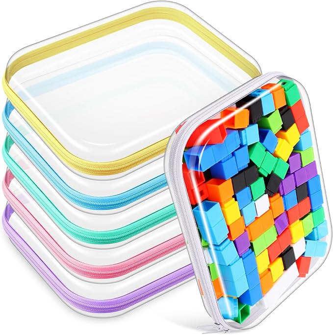 Sanwuta 6 Pcs Clear Hard Zipper Case Plastic Zipper Pouches Transparent Makeup Bag Pencil Case Pouches Toiletry Diaper Bag for Travel Toy Storage Organizer Bins(Colorful,9.84 x 7.87 x 2 Inch)