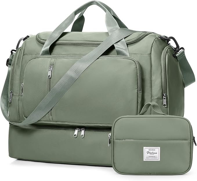 Travel Duffle Bag, Weekender Bags for Women,Overnight Weekend Carry On Personal Item Travel Bag with Shoes Compartment & Toiletry Bag,Olive Green