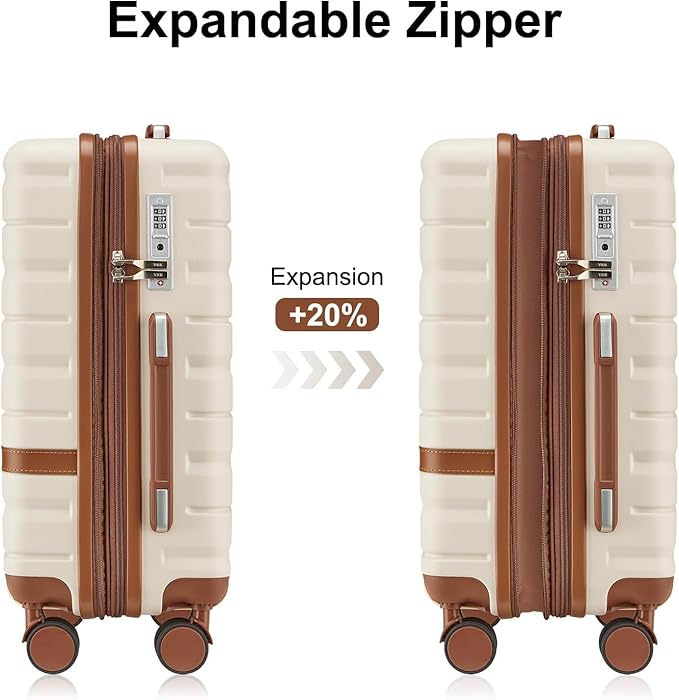 Luggage Sets 3 Piece with TSA Lock Hardside PC+ABS Carry On Suitcase with YKK Zippers Lightweight Rolling Travel Luggage Sets with Spinner Wheels (Beige, 4 Piece Sets(14/20/DB/TB))