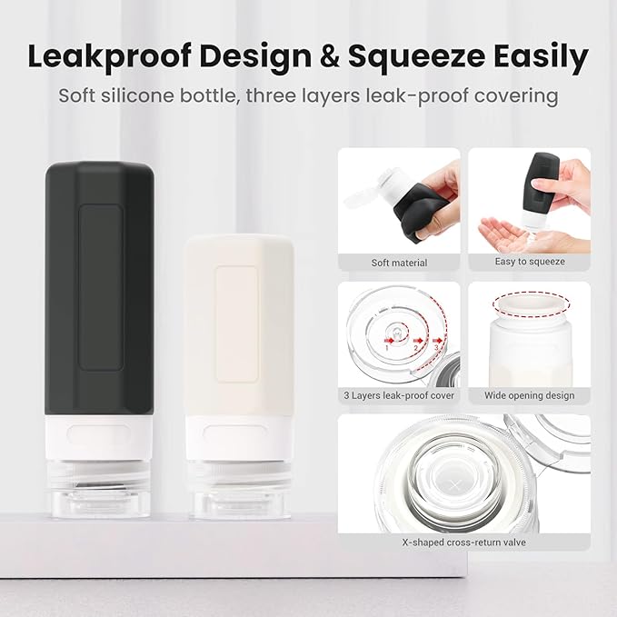 17 Pack Travel Bottles - TSA Approved Travel Size Toiletries, Leak Proof Containers for Toiletries, Silicone Squeezable Container for Shampoo, Body Wash, Lotion & Conditioner - Black