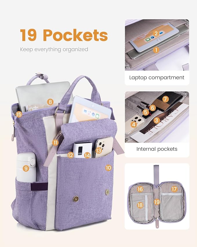LOVEVOOK 17 Inch Backpack for Women, Laptop Bag Teacher Nurse Work Bags, Large Travel Backpack Business Computer Laptop Bag, College Backpack Stylish Daypack, Light Purple