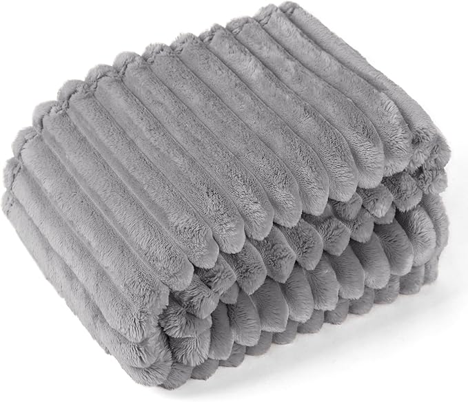 EXQ Home Fleece Blanket Twin Size for Couch or Bed - 3D Stripe Jacquard Decorative Blankets - Cozy Soft Lightweight Fuzzy Flannel Blanket Suitable for All Seasons(60"×80",Light Grey)