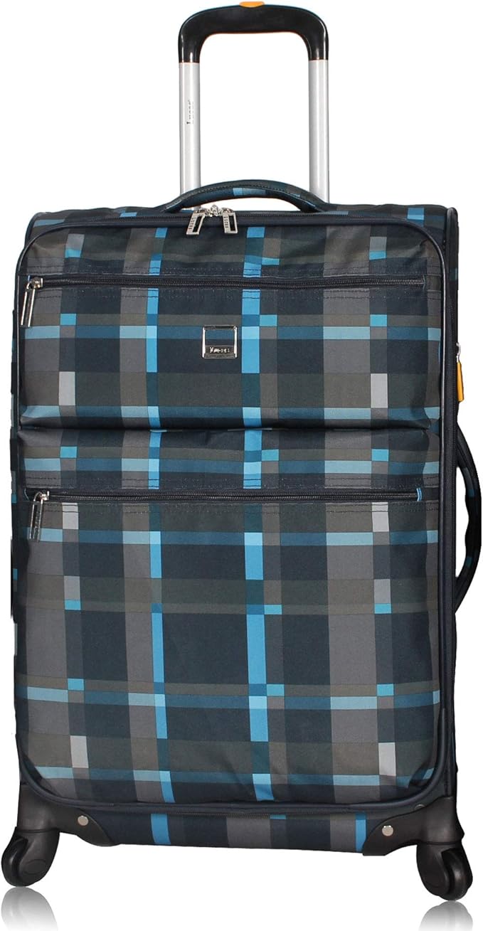 LUCAS Designer Luggage Collection - Expandable 24 Inch Softside Bag - Durable Mid-sized Ultra Lightweight Checked Suitcase with 8-Rolling Spinner Wheels (Old School Navy)