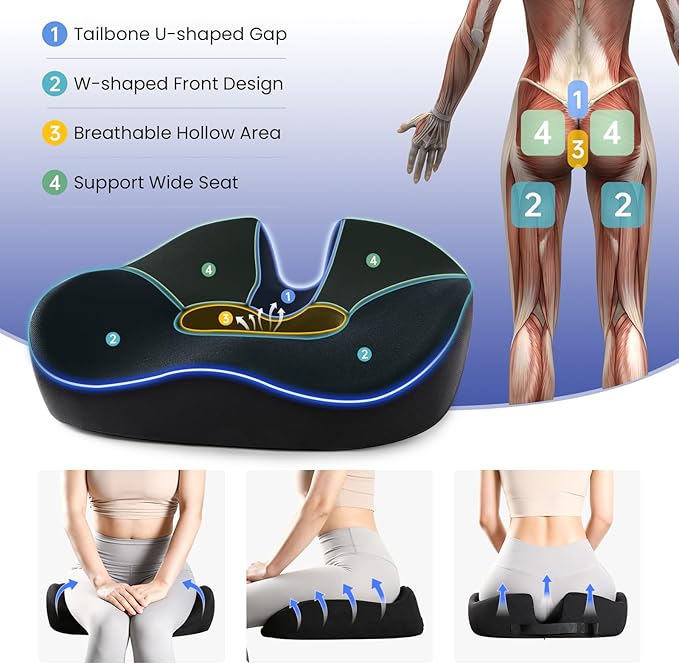 Donut Pillow Seat Cushion for Tailbone Pain Relief and Hemorrhoid – Memory Foam Ergonomic Office Chair Cushion for Home, Office, Car, Gaming, Pregnancy,– Comfortable, Breathable, and Washable