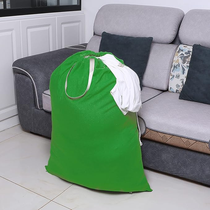Heavy Duty Laundry Bag with Drawstring and Handle, Extra Large Travel Dirty Clothes Bag for Laundromat and Household, Durable Rip-Stop Laundry Hamper Liner, 28 x 40 Inch by SANFERGE, Kelly Green