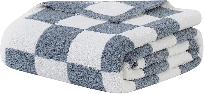 bearberry Fuzzy Checkerboard Grid Throw Blanket Knitted Soft Cozy Warm Microfiber Blanket Decor for Couch Sofa Bed Travel Home (Charcoal Grey, 60''x80'')