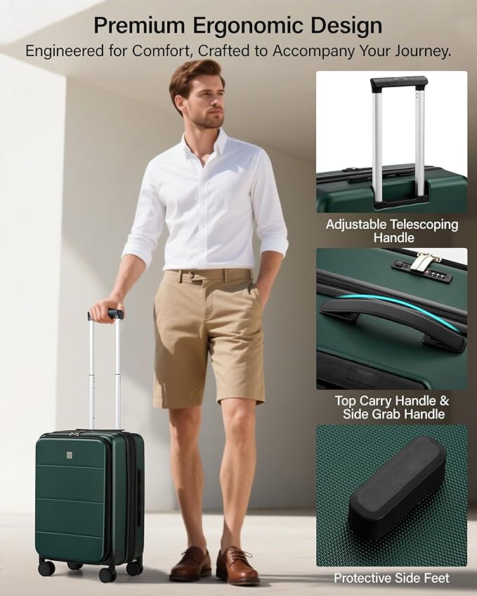 MILADA 20-Inch Expandable Carry On Luggage, Hard Shell Top-Opening Luggage with Wheels, TSA-Approved Small Travel Bag for Men and Women Carry-On Suitcase, Blackish Green