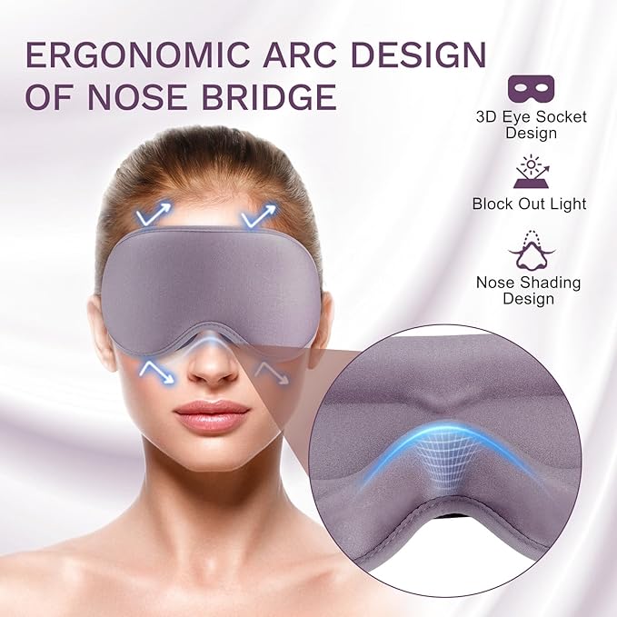 99% Fully Block Out Light Eye Sleep Mask, 3D Deep Contoured Eyes Cover Zero Pressure, Long Lash Extension Eyes Mask with Adjustable Straps for Sleeping Travel Home Nap Rest Women Men (Light Purple)