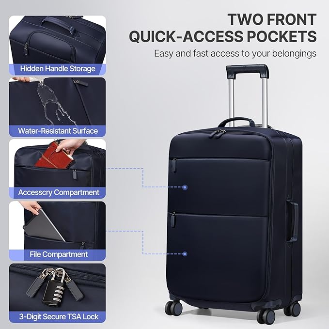 Carry On Luggage, Softside Suitcases with Spinner Wheels, Lightweight Carry-on Suitcase with TSA Lock for Women Men, Large Luggage for Travel Business Trip (Blue, 2-Piece Set 21/25)