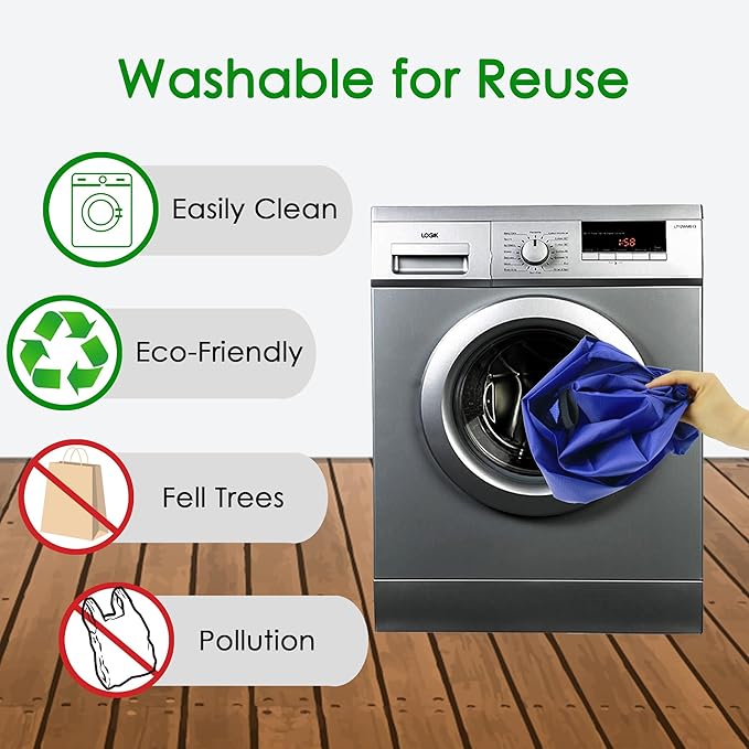 BeeGreen Blue Reusable Grocery Bags Wholesale Blue Reusable Kitchen Bags Bulk Foldable-Machine Washable with Zipper Storage Pouch 20 Packs