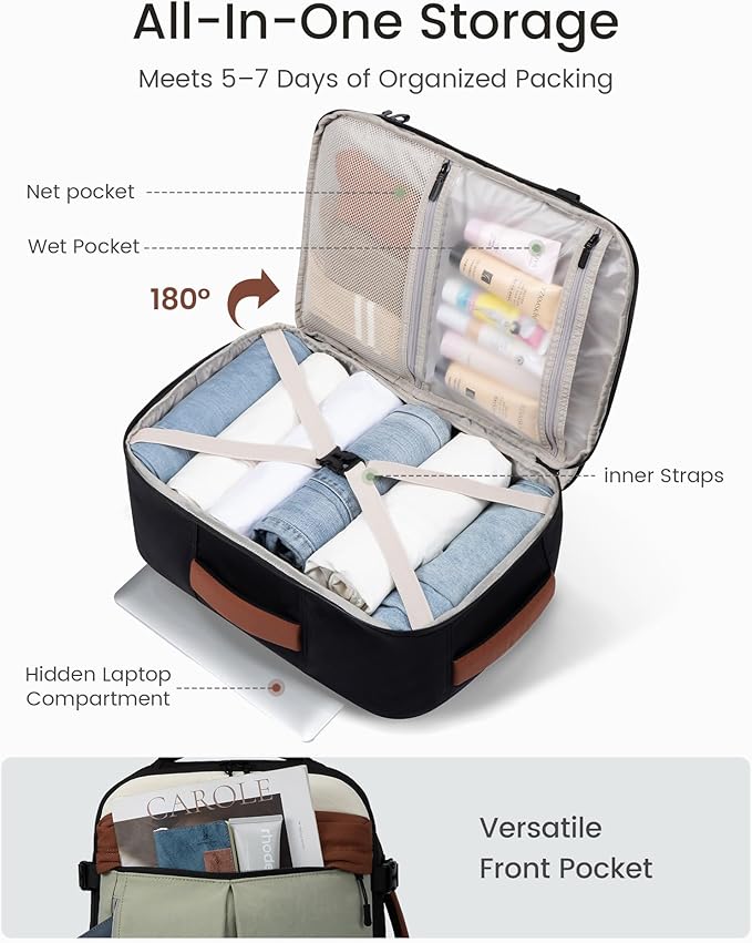 LOVEVOOK 50L Travel Backpack for Women Men, Airline Approved Carry On Luggage with 3 Cubes Accessories, TSA Personal Item Travel Cruise Essentials, Waterproof Weekender Overnight Bags fits 17" Laptop