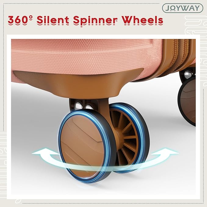 Joyway Expandable 24 Inch Luggage with Spinner Wheels, Lightweight Hard Shell Medium Checked Suitcase, 3 Piece Luggage Sets with TSA Lock, Pink Brown