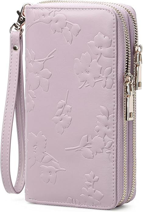 yiijay Womens Wallet RFID Blocking Large Capacity Vegan Leather Double Zip Wristlet Wallet Card Holder Travel Ladies Clutch