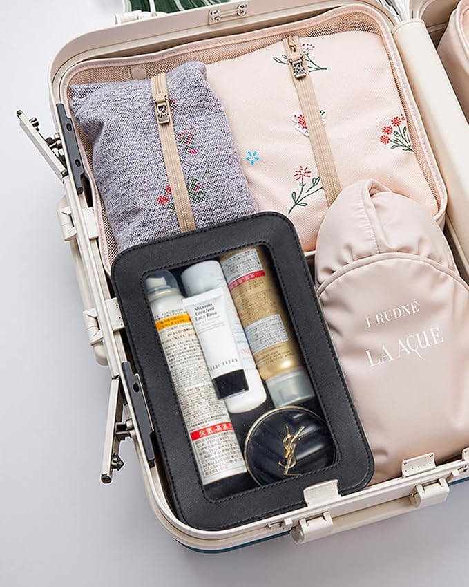 LETGO Clear Makeup Bags for Travel, TSA Approved Toiletry Bag with Zipper, Makeup Organizer Fit Carry-on Essentials, Car Accessories Organizers Storage for Women Men (Clear-Black)