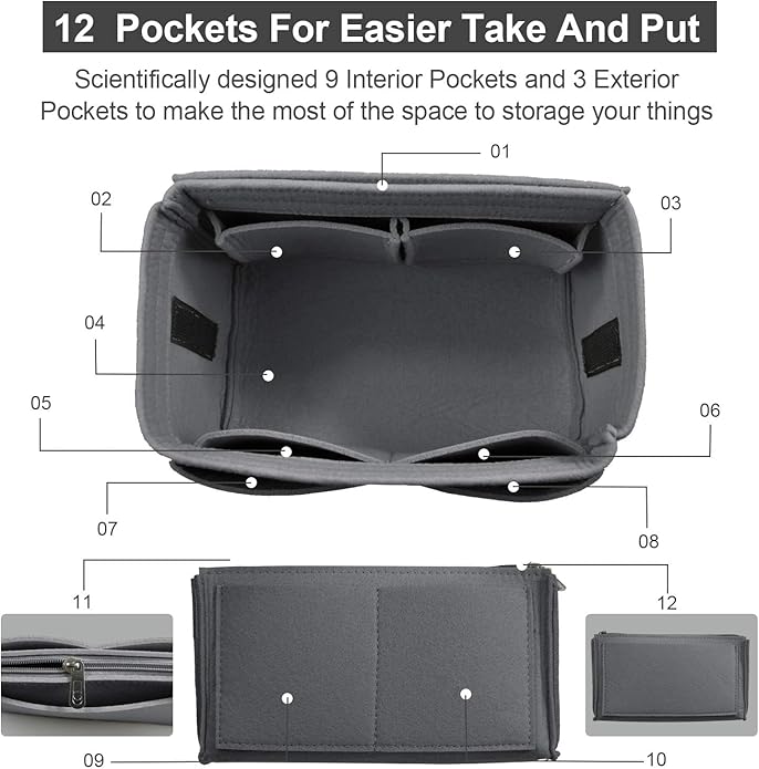 OMYSTYLE Purse Organizer Insert, Felt Tote Bag Organizer Insert with 5 Sizes, Handbag Dividers for Inside Purse, Compatible with Longchamp, Neverful, Speedy and More