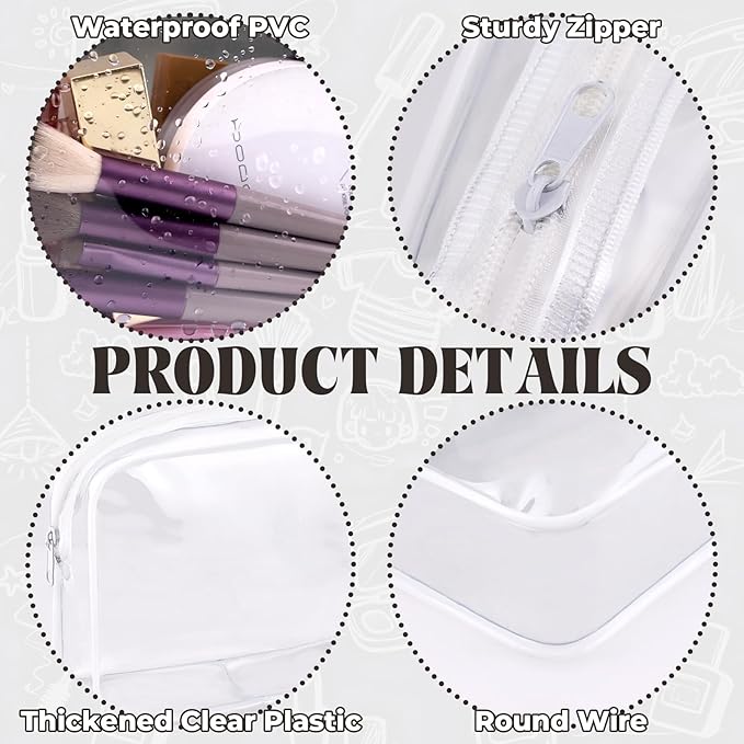 6 Pieces Clear Makeup Bags Bulk TSA Approved Toiletry Bag for Travel PVC Waterproof Clear Cosmetic Pouch with Zipper for Men and Women Carry-on Travel Essentials (White)