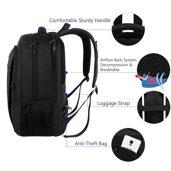 MATEIN Extra Large Travel Backpack, TSA Friendly 18.4 Inch Laptop Backpack, Anti Theft Flight Approved Business Work College Computer Backpack Big Bag for Women Men, Black