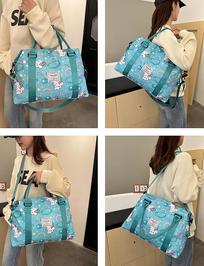 Travel Duffle Bag Weekender Overnight Bag Gym Tote with Dry and Wet Separated Pocket for Women Girls Shoulder Workout Duffel Bag Water Resistant (B-Unicorn)