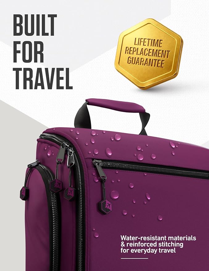 VENTURE 4TH Hanging Travel Toiletry Bag for Women & Men – Large Toiletry Organizer with 18 Compartments, Removable TSA Pouch, Travel Wash Bag for Toiletries, Makeup & Shaving Kit (Purple)