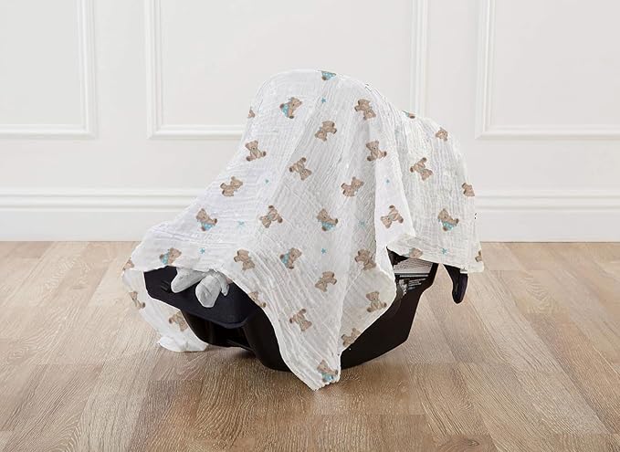 American Baby Company 2-Pack 100% Cotton Muslin Swaddle Blanket (47" x 47"), Soft, Breathable & Lightweight, Teddy Bear, Perfect for Swaddling, Travel and Gifting