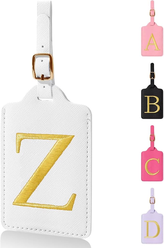 Personalized Initial Luggage Tags for Suitcases,Leather Letter Cute Luggage Tags with Privacy Name Card,Embroidered Monogrammed Travel Bag Backpack Tag Gifts for Women Kids Girls Teens(White-Z)