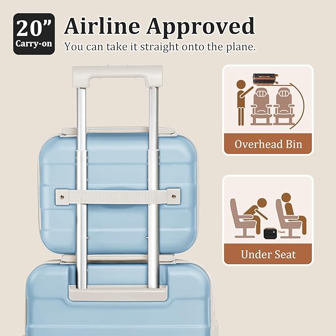 imiomo Carry on Luggage Airline Approved with Front Pocket and USB Port, Hard Shell 20 Inch Travel Carry-on Suitcase with Spinner Wheels and TSA Lock, Blue Beige