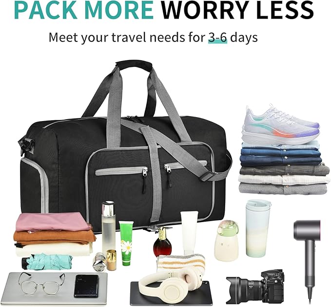 Dimayar 115L Travel Duffle Bag for Men Women - Foldable Duffel Bag with Shoes Compartment - Overnight Bags Waterproof & Tear Resistant(Black)