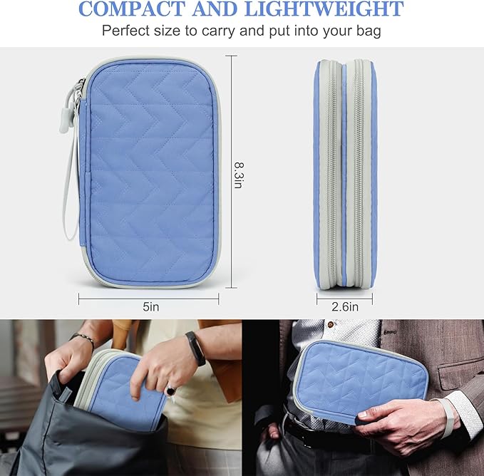 FYY Electronic Organizer, Travel Cable Organizer Bag Pouch Electronic Accessories Carry Case Portable Waterproof Double Layers All-in-One Storage Bag for Cable, Cord, Charger, Phone, Pattern Blue (M)