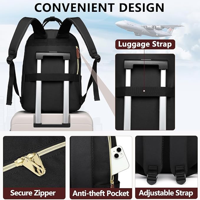 Laptop Backpack for Women Bag - 15.6 inch Work Bags with USB Charger College Bookbag Business Computer Backpack Purse Beige Black Brown