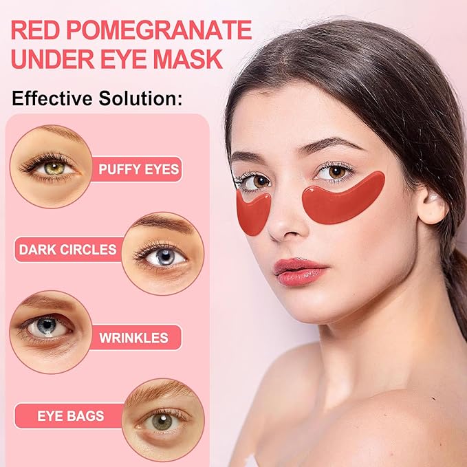 LAVONE Eye Mask - 30 Pairs Red Pomegranate Under Eye Patches Skin Care Products - Eye Masks Skincare for Dark Circles and Puffiness, Reduce Wrinkles, Eye Bags and Fine Lines, for Women and Man - Red