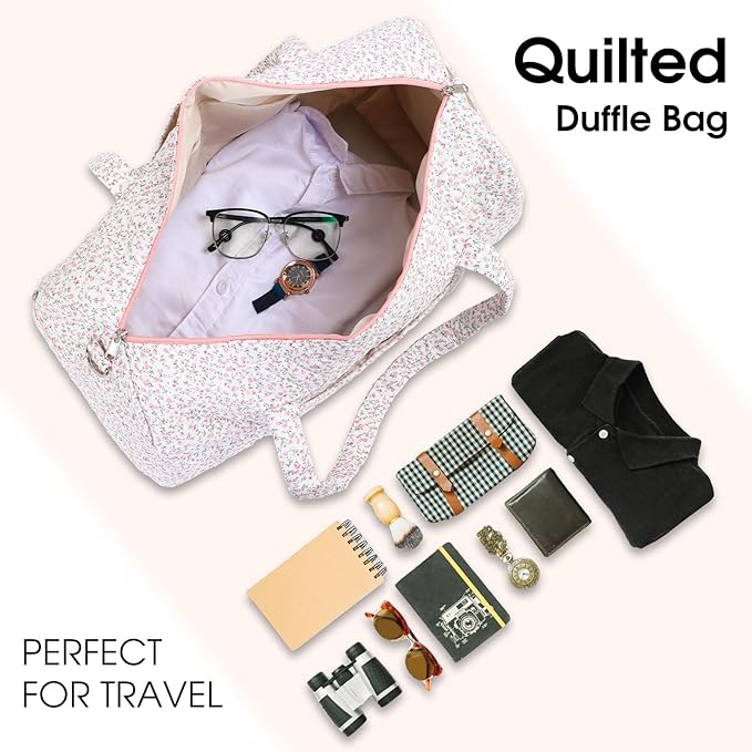 Duffle Bag, Gym Bag for Women, Quilted Duffle Bags, Travel Large Capacity Floral Weekender Bags
