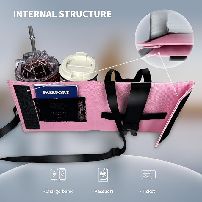 Travel Luggage Cup Holder, Liveagain Drink Caddy, Luggage Cup Holder Attachment, Free Hand Suitcase Drink Carrier for Drinks Beverages, Coffee, Bottles, Snack (Pink)