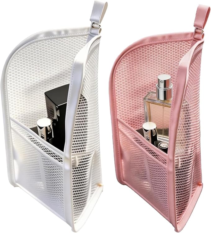 2PCS Standing Toiletry Bag, Foldable Clear Hanging Travel Cosmetic Bag, Large Capacity Waterproof EVA Organizer for Toothbrush & Toiletries (Pink+White)
