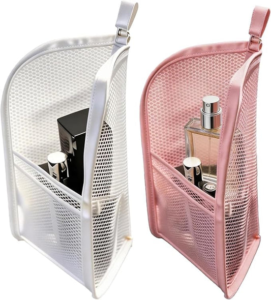2PCS Standing Toiletry Bag, Foldable Clear Hanging Travel Cosmetic Bag, Large Capacity Waterproof EVA Organizer for Toothbrush & Toiletries (Pink+White)
