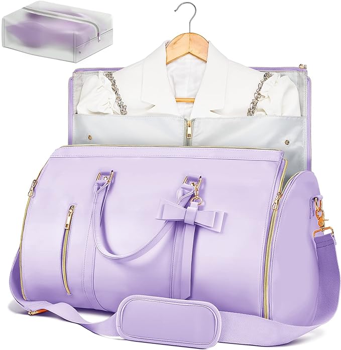 Garment Bags for Travel for Women, Stylish Garment Duffle Bag, Convertible & Foldable 2 in 1 PU Suit Bag For Hanging Clothes, Business Trip Bag With Toiletry Pocket & Shoes Compartment, Purple
