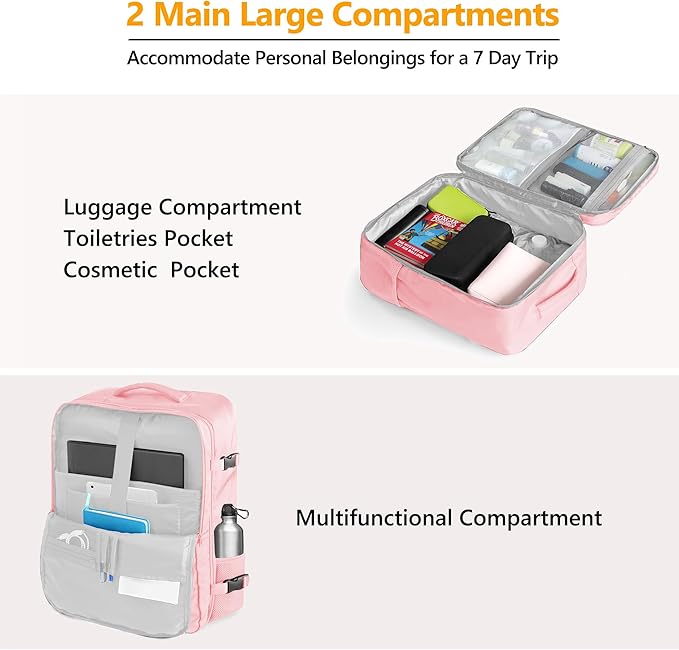 SUOCO Travel Vacuum Backpack, 60L Seal Compression Air Vac Bag Back Pack with Travel Pump, Carry On Suitcase Luggage Flight Approved for Men Women Personal Item, Pink
