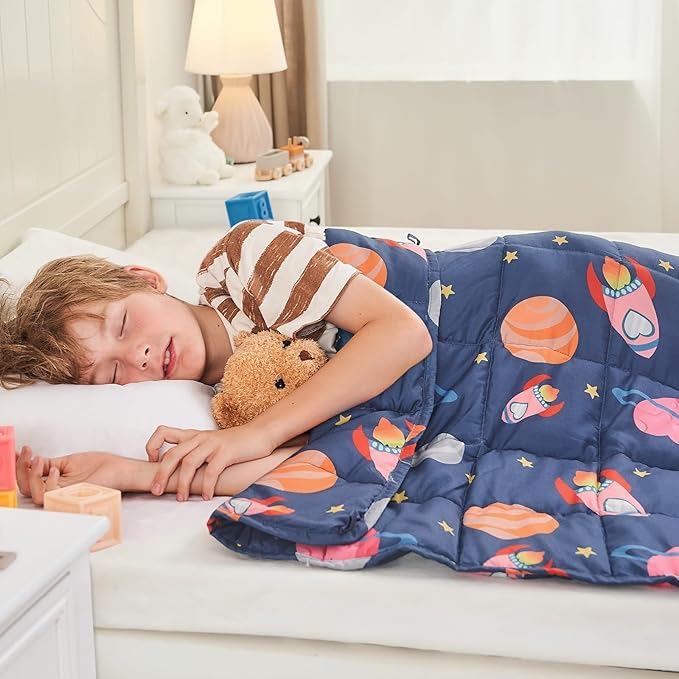 yescool Plane Weighted Blanket 5 Pounds Cooling Weighted Lap Blanket, Space Heavy Blankets, Breathable Weighted Throw Blanket Gifts for 40-60lbs, 36"x48"