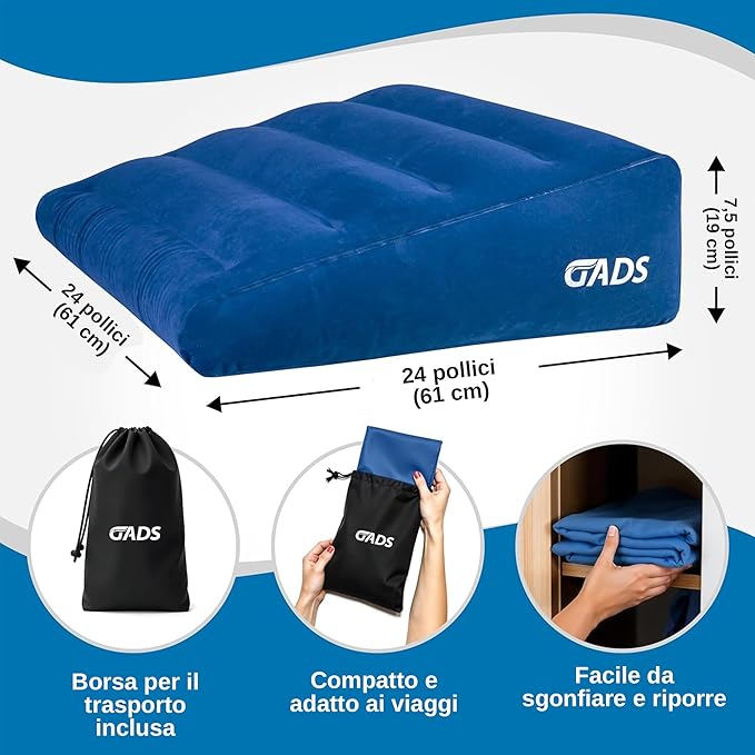Inflatable Wedge Pillow for Sleep and Comfort – Portable Wedge Pillow for Travel, Blow Up Bed Wedge Pillows for Adults