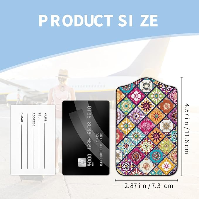 2 Pcs Luggage Tag for Suitcases, Boho Mandala Cute PU Leather Suitcase Tag Privacy Cover Name ID Label with Metal Loop, Personalized Baggage Identifier for Women Cruise Bag Travel Essentials