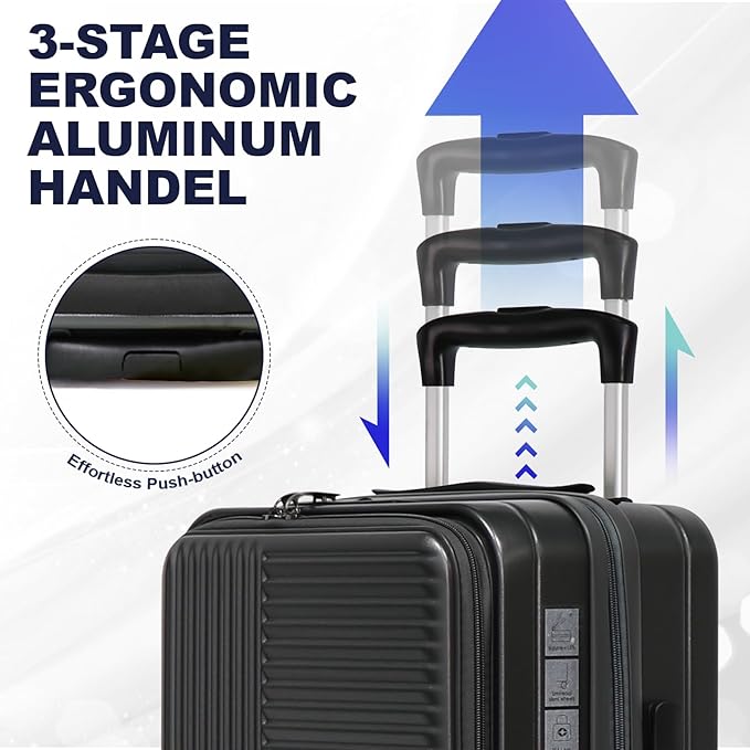 Merax Luggage Sets 3 Piece,Front Open PC Hardshell Expandable Carry on Suitcase with Spinner Wheels and TSA Lock,Lightweight 20in/24in/28in Luggage,Black-1