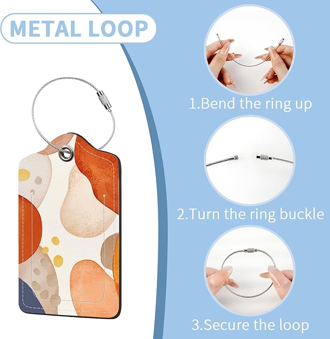 2 Pcs Luggage Tag for Suitcases, Abstract Boho PU Leather Suitcase Tag Privacy Cover Name ID Label with Metal Loop, Personalized Baggage Identifier for Women Cruise Bag Travel Essentials