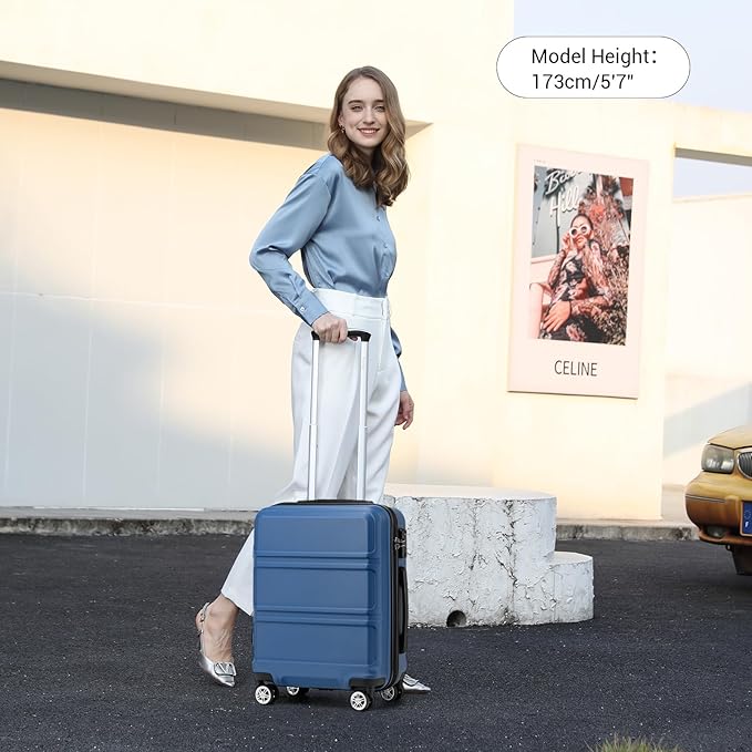 Kono 20" Carry on Luggage with Spinner Wheel TSA Lock, Lightweight PC+ABS Hardside Luggage Durable Small Carry on Suitcase Navy