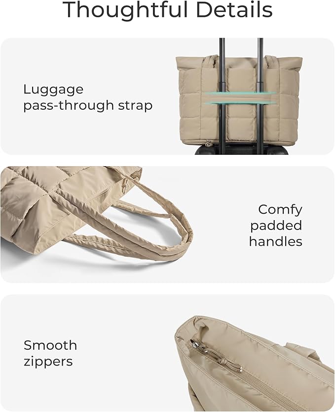 BAGSMART Expandable Tote Bag for Women, Puffer Work Tote Handbag, Quilted Carry On Bag for Travel Gym